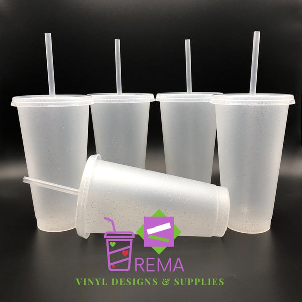 24 oz Cups with Lids and Straws Plastic Glitter Tumbler Iced