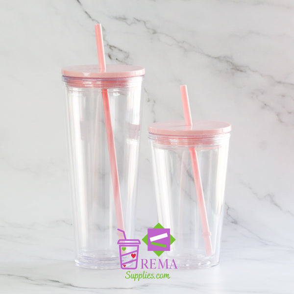 24oz Double Walled Snow Globe Acrylic Tumblers With Flat Lid Straw